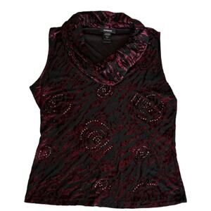 Womens Tank Top Size Large Roses Sheer Sexy Whimsigoth Black Maroon Date Night